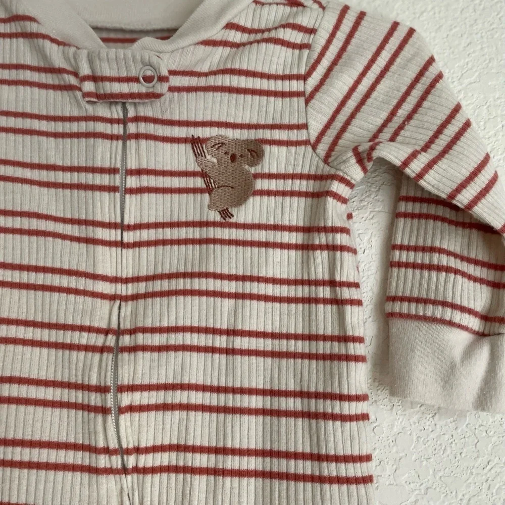 Carter's Red and Cream Striped Footie with Koala Patch size 6M